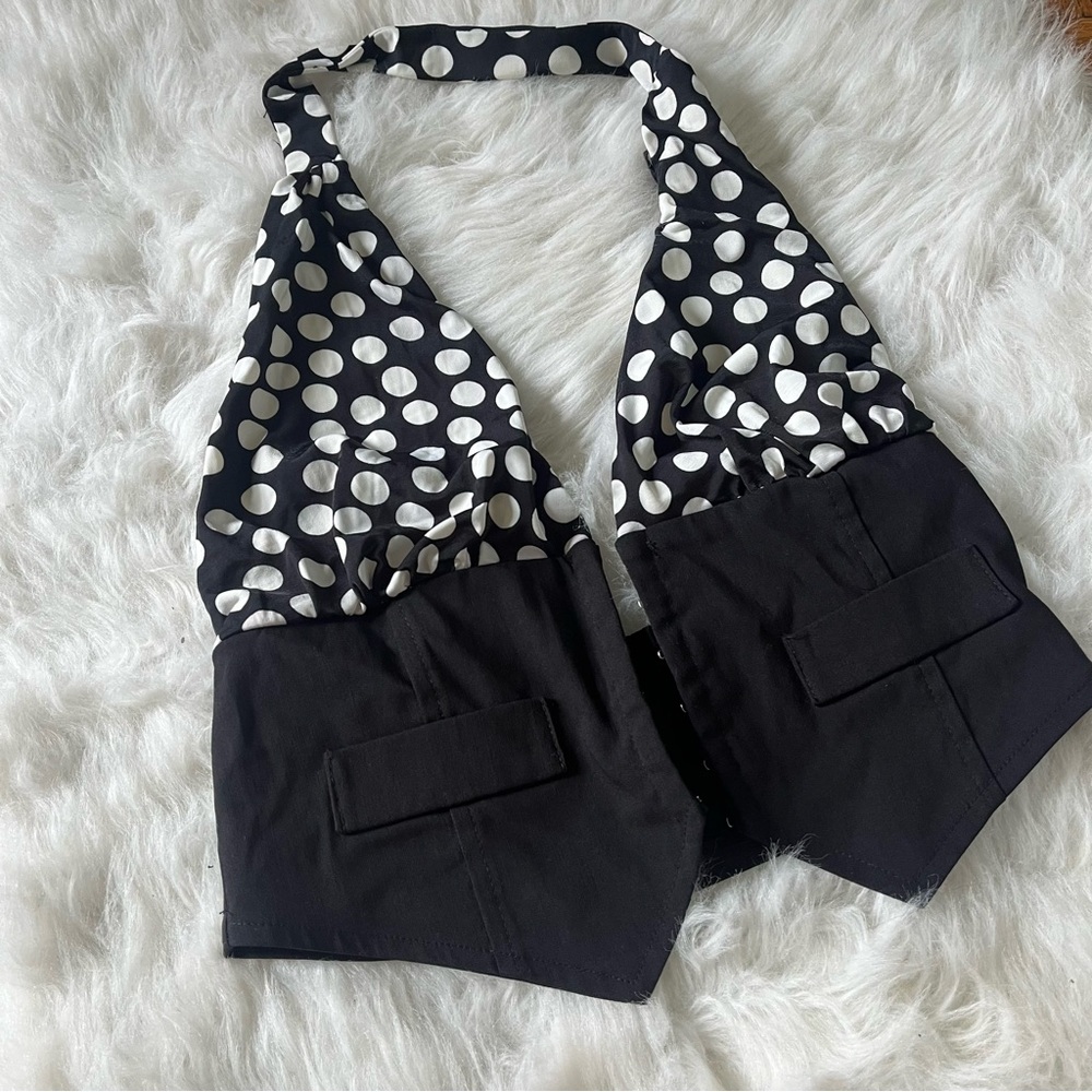 Y2K Vintage Polka Dot Halter Eye Hook Mini Vest Going Out Top